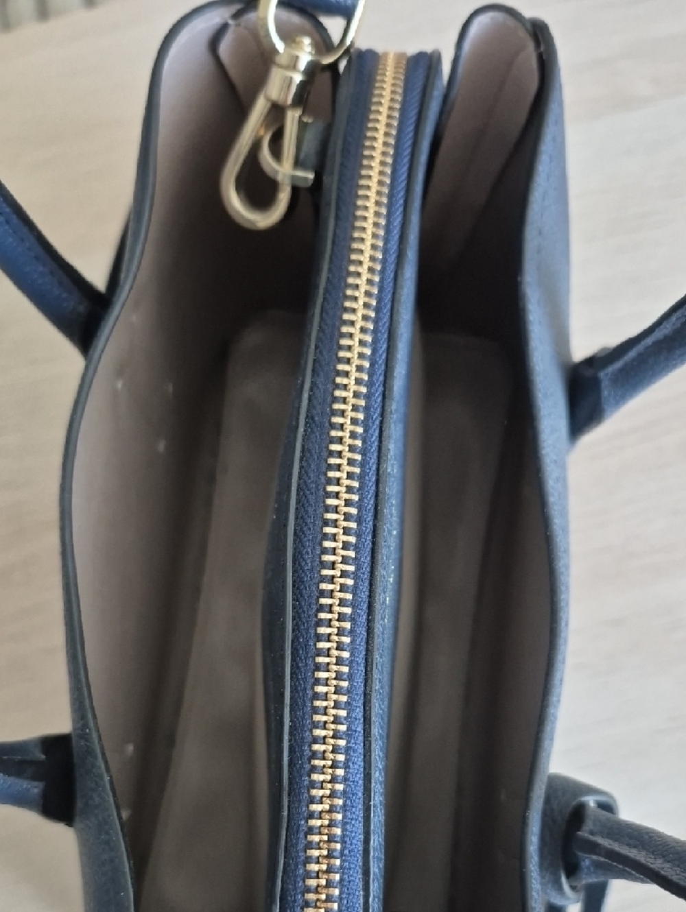 kate spade Medium Margaux Satchel navy pebbled leather satchel with gold accents - Picture 3 of 9